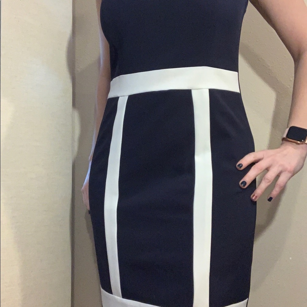 PIERRI navy &white WORK dress size M or 7/8
